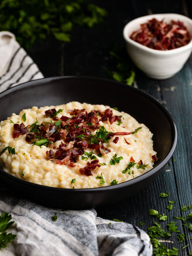 Risotto con taquitos de jamón